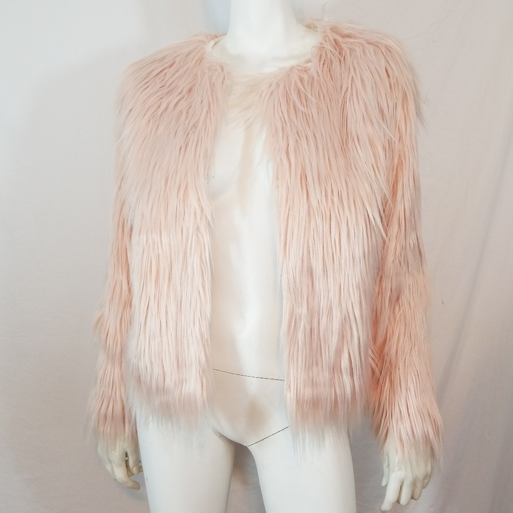 NWT Light pink faux fur jacket shaggy coat L
